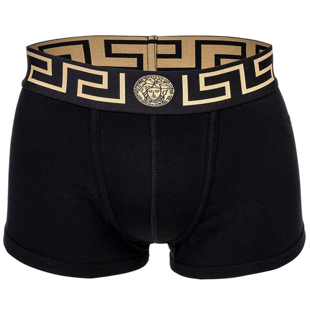 Zwei elegante Herren Boxer Shorts der Marke VERSACE. Hochwertige Unterhosen mit Greca-Muster und Medusa-Motiv am elastischen Bund. Sehr hohe Qualität.