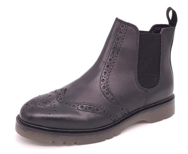 Mens Frank James Brogue Leather Upper Dealer Boots. These Brogue chealsea boots are a durable yet fashionable pair that are fit for all occasions - smart or casual.  With a cushioned sole these boots are also a comfortable and hard wearing fit.  Available in Black, Bordo Brown or Tan in UK 6-12
