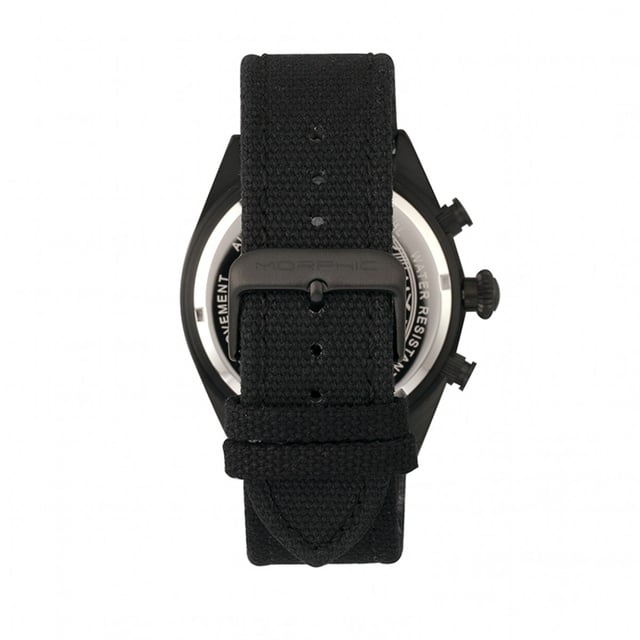 316L Surgical-Quality Stainless Steel Case; Precision Japanese Quartz Movement; Full-Function Chronograph; Built-In Tachymeter; Non-Glare Scratch-Resistant Mineral Crystal; Logo-Engraved Stainless Steel Caseback; Uni-Directional Bezel; Fiber-Weaved Genuine Leather Strap; Logo-Engraved Stainless Steel Clasp; Luminous Hands; Magnified Date Display; 24-Hour Sub-Dial; 45mm Diameter; 5 ATM Water Resistance;