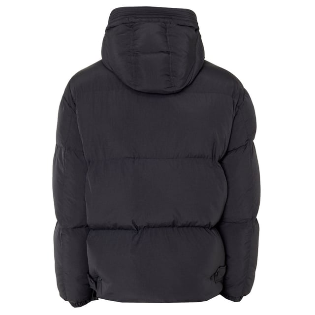 Diesel schwarze Jacke, zentraler Reissverschluss, Vordertaschen, schlichter Wintermantel, Material: 100 % Polyamid, Futter: 100 % Polyamid, Fullung: 100 % Polyester, schwarzer Kapuzenmantel