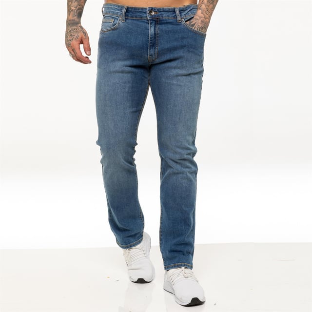 Kruze Mens Straight Leg Regular Fit Stretch Jeans With Two Front, Two Back and Single Coin Pocket. Comfortable Stretch Jeans Ideal for Casual and Work Wear.