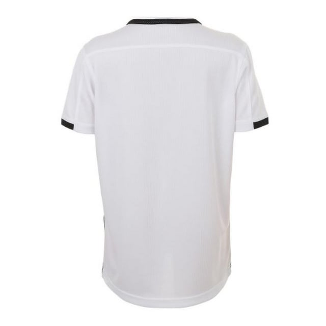 Childrens football t-shirt. Breathable polyester mesh. V neck with contrast trim. Forward shoulder seams. Contrast mesh side panels. Twin needle stitching. 150gsm. Fabric: 100% Polyester. Kids Height (cm): 4yrs- 96-104cm, 6 yrs- 106-116cm, 8 yrs- 118-128cm, 10 yrs- 130-140cm, 12 yrs- 142-152cm.
