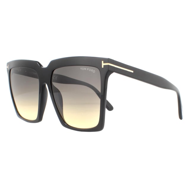 Tom Ford Sunglasses Sabrina 02 FT0764 01B Shiny Black Grey Smoke Gradient are a very bold square style with angular corners for a great strong modern look.