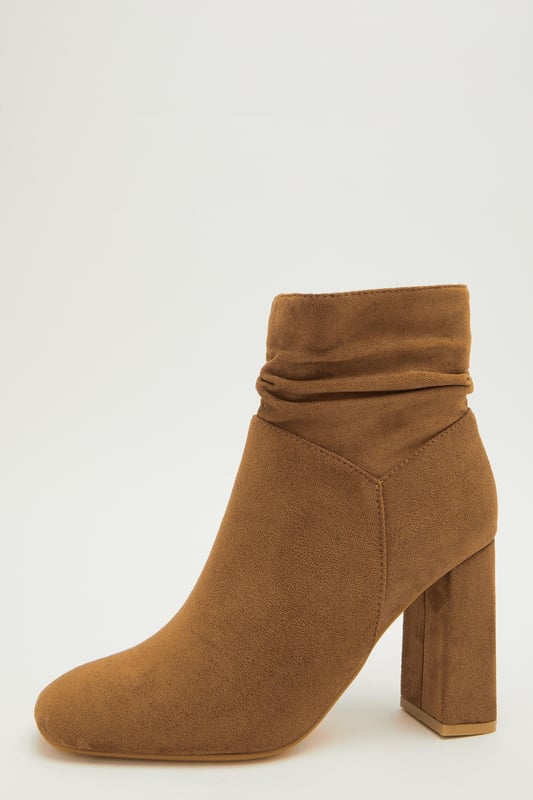 Tan ruched ankle boots shop