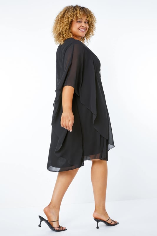 Embellished neck chiffon overlay dress online