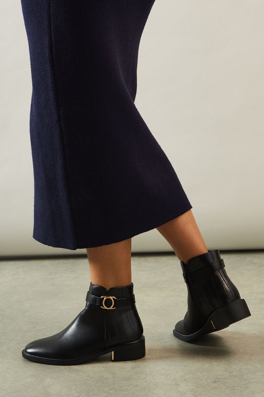 Adeline Trim Detail Material Mix Riding Ankle Boots