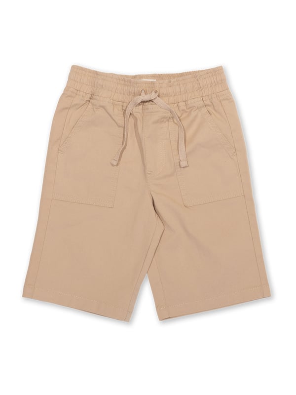 98% organic cotton 2% elastane | Apple enzyme washed for a soft hand feel | Buff | Twill fabric with a little stretch | Side pockets and back welt pockets | Elasticated waistband with adjustable ties | Mock fly detail | Made in Turkey | Machine washable at 40 degrees, or at 30 degrees to be kinder to the planet