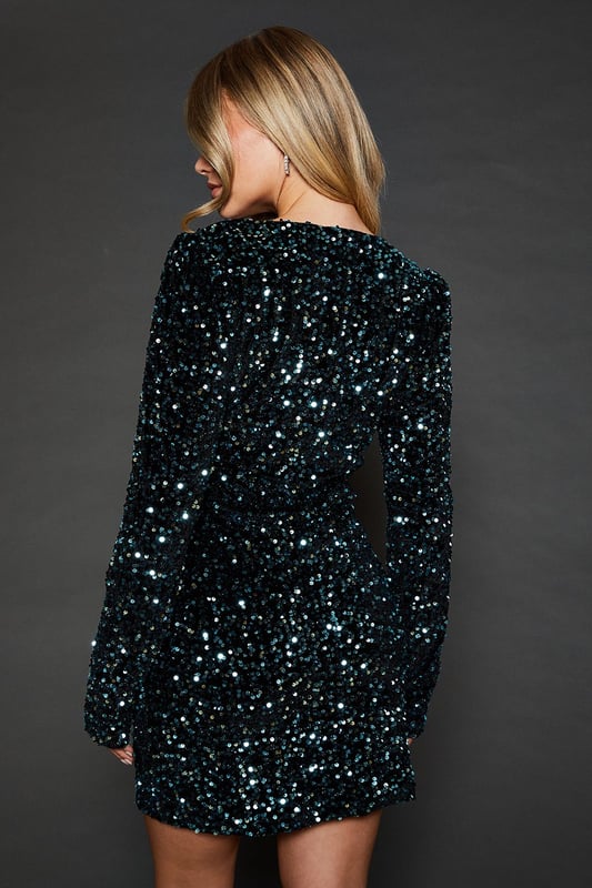 black and gold bodycon dress Sequin Long Sleeve with Frill Detail Who Was Your Best Size:S | ITA 40 | EU 36 | UK 8 | US 4 PATENT