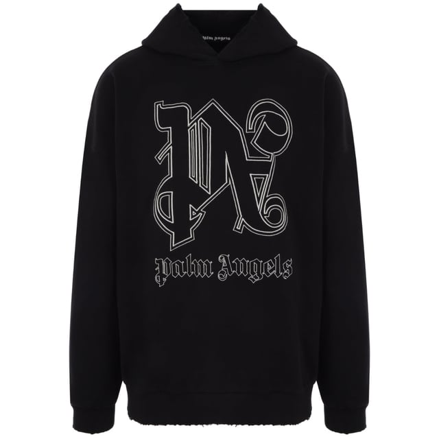 Palm Angels Logo Hoodie, Palm Angels Monogram Statement Logo Branding, Kangaroo Pocket, Elasticated Cuffs and Hem, 100% Cotton, Made In Portugal, Black Hoodie