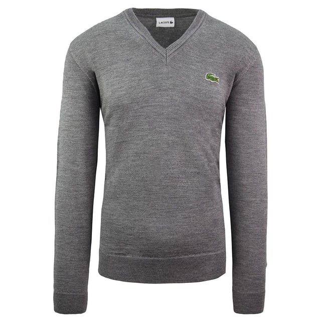 Lacoste Long Sleeve V-Neck Grey Mens Wool Sweaters AH2987 UWC