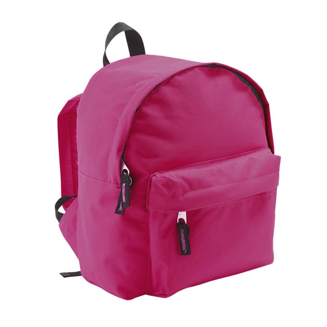 Zipped main compartment. Zipped front pocket. Nylon carry handle. Adjustable padded and reinforced straps. Padded back. Material: 600D polyester. Dimensions: 30 x 25 x 12 cm.