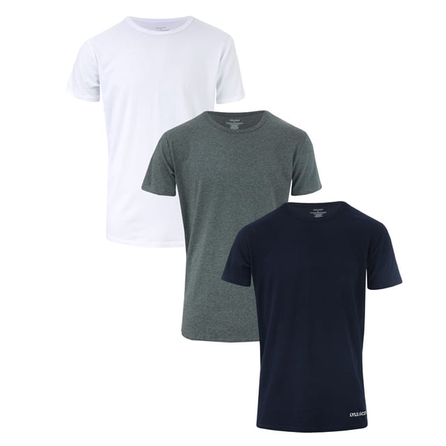 Mens Lyle and Scott Ellijah 3 Pack Lounge T- Shirts in black grey.- Crew neckline.- Short sleeves.- One black  one grey  one white.- Stretch fabric.- Lyle and Scott to the hem.- 95% Cotton  5% Elastane. Machine washable.- Ref: ELLIJAH9336