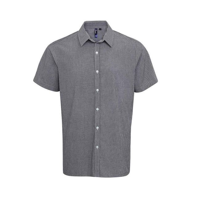 100% Cotton. Fabric: Poplin, Yarn Dyed. Design: Gingham. Hem: Curved. Sleeve-Type: Short-Sleeved. Neckline: Soft Touch, Turn Down Collar. Clear Buttons. Fit: Semi-Fitted. 115gsm. Sustainability: Amfori, BSCI, REACH, Sedex, WRAP Certified.