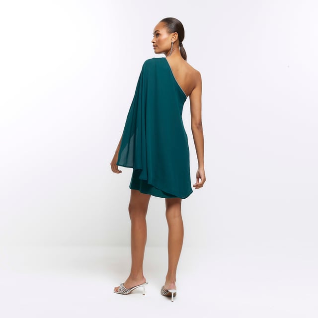 green emerald velvet dress River Island Square Neck Embellished Mini Dress in Lime