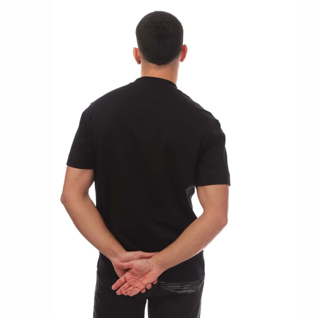 Mens Emporio Armani Raised Logo Embroidered T-Shirt in black.- Ribbed crew neck.- Short sleeves.- Embossed logo.- Heavyweight jersey.- Regular fit.- 100% Cotton. - Ref: 6D1TQ91JWZZ039