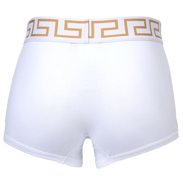 Zwei elegante Herren Boxer Shorts der Marke VERSACE. Hochwertige Unterhosen mit Greca-Muster und Medusa-Motiv am elastischen Bund. Sehr hohe Qualität.