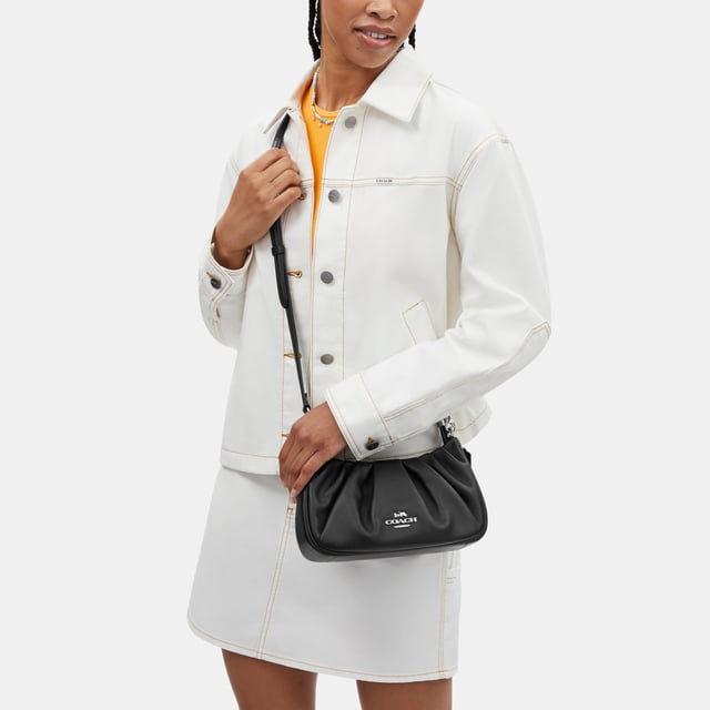 Teri Shoulder Bag in Smooth Leather with Ruching Length 24.5cm,  Width 7.5cm, Height 15.5cm