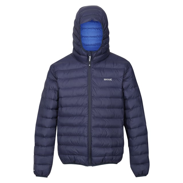 Material: 100% Polyamide. Fabric: Baffled, Synthetic Down Touch. Design: Logo. Fabric Technology: DWR Finish, Insulating, Lightweight. Neckline: Hooded. Sleeve-Type: Long-Sleeved. Padded. Cuff: Stretch Binding. Hood Features: Grown On Hood, Stretch Binding. Pockets: 2 Lower Pockets, Zip. Fastening: Full Zip. Hem: Stretch Binding. Denier: 20D. Sustainability: Feather-Free, Made from Recycled Materials.
