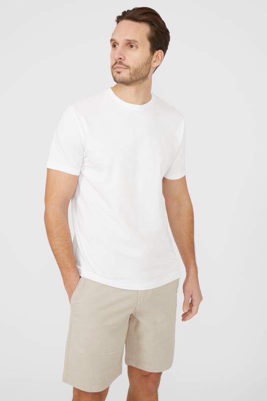 Cotton Crew Neck T-shirt. Consciously made from super-soft fabrics, look to this must-have crew T-shirt for men. Boasting short-cut sleeves, a comfortable neckline, and a tailored cut finish.