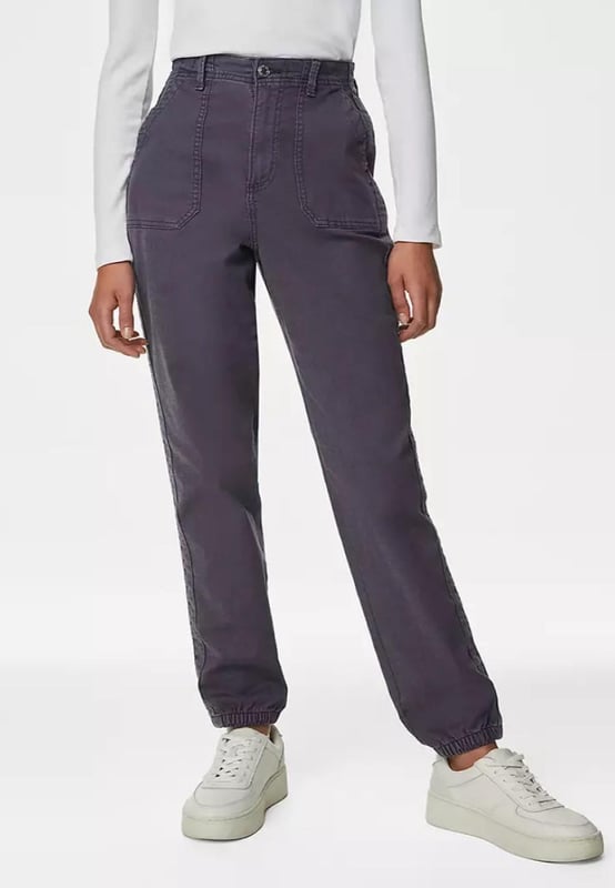 M&S Collection Ladies Cotton Blend Slim Fit Ankle Grazer Joggers Light  Indigo