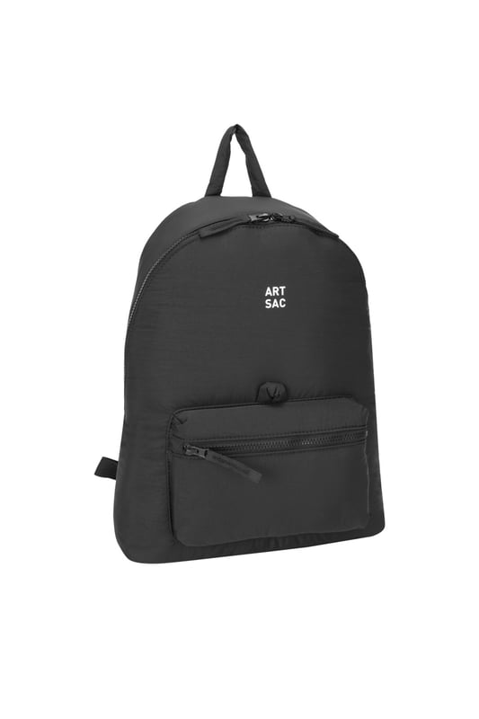 Our largest backpack. This lightweight backpack has plenty of internal space as well as an external front pocket and internal laptop sleeve (fits 15 inch laptop / Apple MacBook Pro 16 inch) for you to organise all your essentials. It's stylish design is discreet and adaptable enough to style with any outfit. The perfect bag for your every day commute or casual day-trip. Features: , Padded lightweight nylon, Water resistant, 15 inch padded laptop sleeve - Fits Apple MacBook Pro 16 inch, Zip top opening to main compartment, ARTSAC screen printed logo, Single front zip pocket with loops, Internal zip pocket for smaller valuables, 2 Internal mobile phone slip pockets - fits normal and plus size smart phones, 3 Internal pen slip pockets, Ergonomic contoured back panel, Adjustable padded backpack straps, Top grab handle, Large model Style Ref: 52015 BLACK