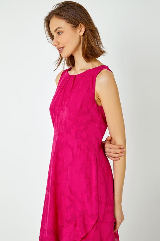 Sleeveless Jacquard Dipped Hem Midi Dress