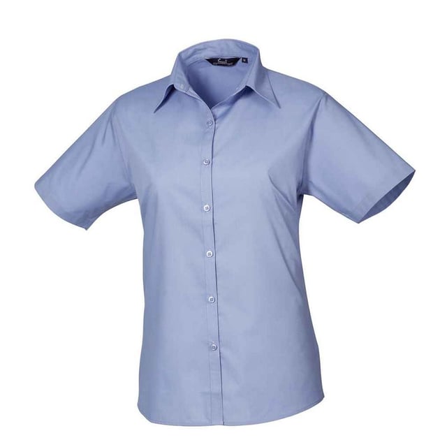 65% Polyester, 35% Cotton Poplin. Fabric: Poplin. Design: Plain. Fastening: Button. Neckline: Collared. Hem: Curved. Sleeve-Type: Short-Sleeved. Back Darts, Bust Darts, Double Folded Seams, Easy-Care, Pearlised Buttons. Fit: Fitted. Sustainability: Amfori, BSCI, REACH, Sedex, WRAP Certified.
