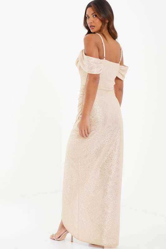 Quiz black glitter bardot maxi dress sale