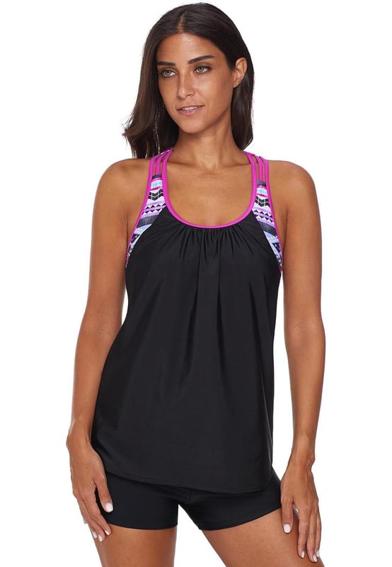 Womens tankini top
  Made of 82% Nylon and 18% Spandex
  Blouson style with a striped print
  Adjustable strappy T-back
  Push-up design to enhance the bust
  Suitable for beach or pool
Material: 82% Nylon 18% Spandex