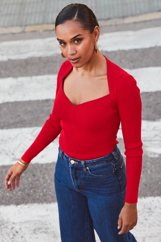 Sweetheart neckline jumper shop