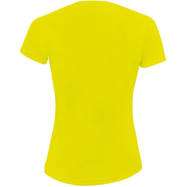 Textured breathable fabric. Self fabric bound neckline. Raglan sleeves. Twin needle sleeves and hem. Drop tail. Material: 100% Polyester. Weight: 140 gsm. Ladies Size (UK): XS- 6/8, S- 8/10, M- 10/12, L- 12/14, XL- 14/16, XXL- 16/18.
