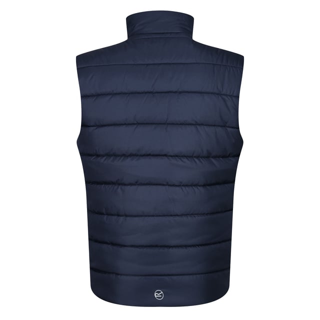 Material: 100% Polyester. Fabric: Ripstop. Design: Quilted. Fabric Technology: Thermal, Warmloft, WR Cire Finish. Neckline: High-Neck. Sleeve-Type: Sleeveless. Pockets: 1 Chest Pocket, 2 Side Pockets, Zip. Fastening: Full Zip. Made from Recycled Materials.
