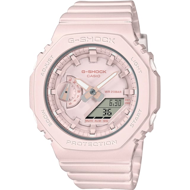 This Casio G-shock Analogue-Digital Watch for Women is the perfect timepiece to wear or to gift. It's Pink 42 mm Round case combined with the comfortable Pink Plastic watch band will ensure you enjoy this stunning timepiece without any compromise. Operated by a high quality Quartz movement and water resistant to 20 bars, your watch will keep ticking. This sporty and fashionable watch gives you a unique feeling in every outfit! - This Analogue-Digital watch has a calendar function: Day-Date , Stop Watch , Worldtime , Timer , Alarm and Light High quality 21 cm length and 22 mm width Pink Plasticl strap with a Buckle Case diameter: 42 mm, case thickness: 11 mm, case colour: Pink and dial colour: Pink