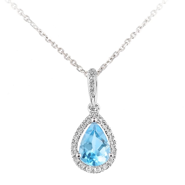 Oro blanco de 9 quilates (375): 1,01 g; # Diamante: 0,08 quilates; # Topacio Azul: 0.79ct