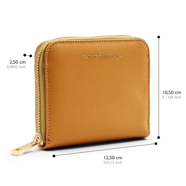 Zipped Coin Purse - Zipped Coin Compartment and Inside Card Compartments - Inside Fabric Lining -Logo ATELIERS SAINT GERMAIN - Peeble Leather Finish