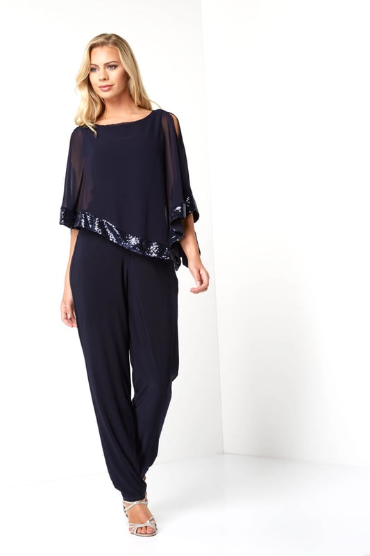 Sequin Trim Overlay Jumpsuit