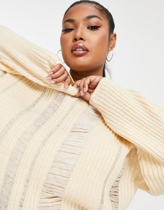 ASOS DESIGN Curve jumper with open ladder stitch detail in creamWhite