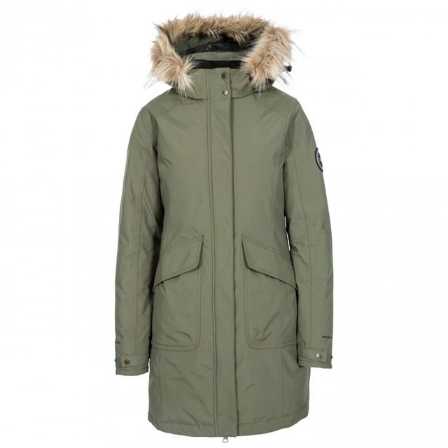 Shell: 100% polyamide tpu membrane. Lining: 100% polyester. Filling: 90% down/10% feather. Longer length. Detachable hood with zip off faux fur trim. Double entry lower pockets. Adjustable cuffs with inner knitted cuffs. Two way front zip. 2 inner pockets. Size guide (chest): XXS 78cm, XS 81cm, S 86cm, M 91.4cm, L 96.5cm, XL 101.5cm, XXL 106.5cm.