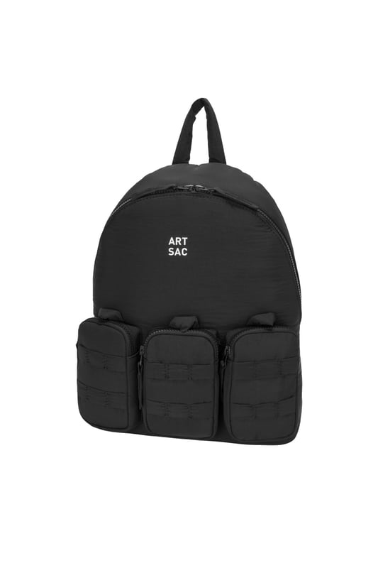 Our medium-sized backpack. This lightweight backpack has plenty of internal space as well as a unique triple-pocket design and internal laptop sleeve (fits 13 inch Macbook Pro). It's stylish design is discreet and adaptable enough to style with any outfit. The perfect bag for your every day commute or casual day-trip. Features: , Padded lightweight nylon, Water resistant, 13 inch padded laptop sleeve, Zip top opening to main compartment, ARTSAC screen printed logo, Triple front zip pocket with loops, Internal zip pocket for smaller valuables, 2 Internal mobile phone slip pockets - Fits normal and plus size smart phones, 3 Internal pen slip pockets, Ergonomic contoured back panel, Adjustable padded backpack straps, Top grab handle, Medium model Style Ref: 52012 BLACK