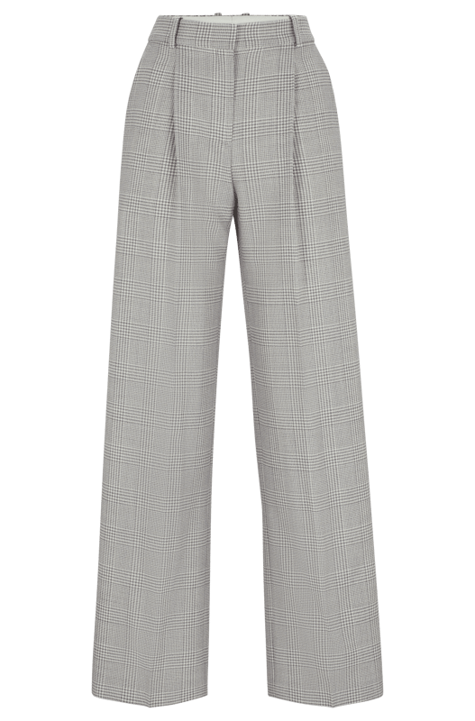 Broek met plooien aan de voorkant van BOSS. Deze rechte broek heeft een Glen-ruitpatroon en is gemaakt van zachte scheerwol. Dit product is gemaakt van wol uit verantwoorde bronnen. Verantwoorde wol betekent voor ons muildiervrij en voldoet aan de normen van de Five Freedoms van dierenwelzijn.- Rechte pasvorm.- Haak- en ritssluiting.- Rechte pijp.- Zakken onder voor: Franse zak.- Zakken onder achter: Gevoelde zak. Materiaal: 100% scheerwol. Ref: 50525277976.