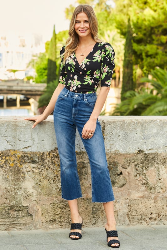 Mid Blue Cropped Kick Flare Jeans