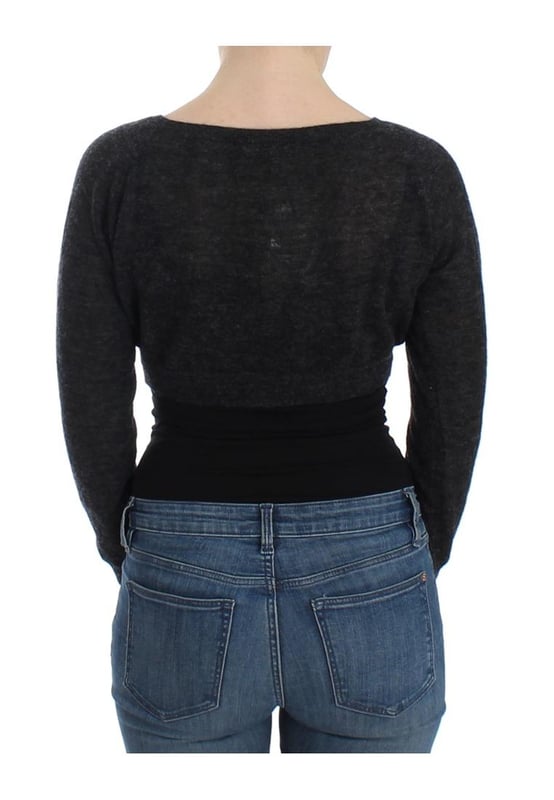 Brand: Ermanno Scervino
  Style: Cropped Sweater
  Material: 25% Alpaca 45% Wool 30% Polyamidica
  Color: Dark Gray
  Closure: Button
  Details: Logo
  Origin: Made in Italy