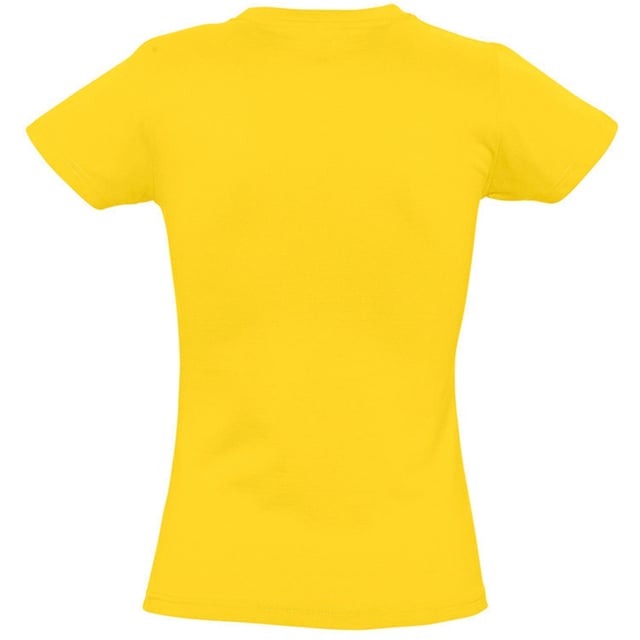 Taped back neck. Rib neckline. Side seams. Twin needle sleeves and hem. Fabric weight: 190 gsm. Material: 100% ringspun semi-combed cotton. Slim fit. Ladies size: S(8/10), M(10/12), L(12/14), XL(14/16), XXL(16/18).