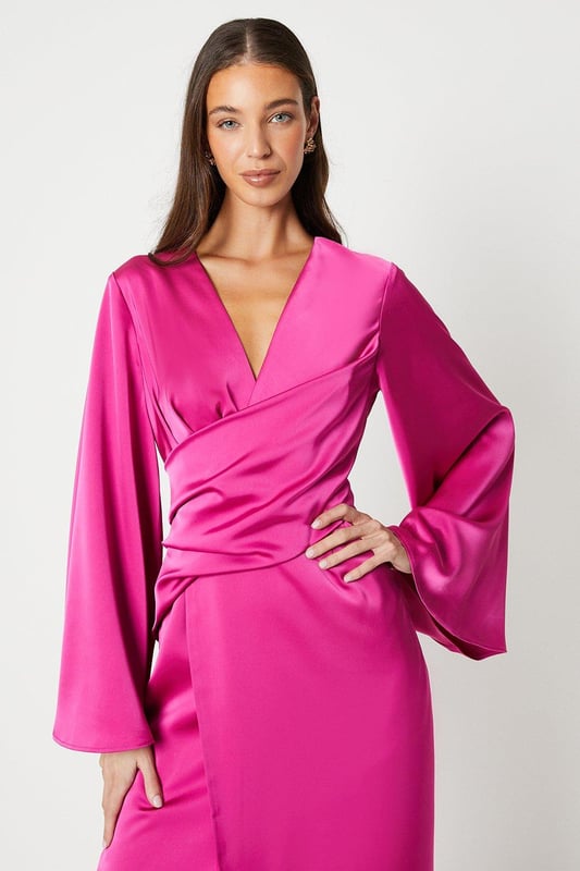 green emerald velvet dress Buy Long Satin Dress with Flared Sleeves