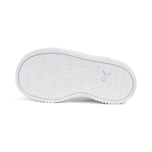 PRODUCT STORY For our next generation of sneaker fans, the Carina 2.0 AC is designed specifically for little feet with an easy-on/off elastic lacing system and our Kinder-Fit® removable sockliner for an improved fit. We've added a chunky textured sole for a fresh new look your little one will love. FEATURES & BENEFITS Recycled Content: The upper of this shoe is made with at least 20% recycled materials as a step toward a better future DETAILS Synthetic upper with perforated vampKinder-Fit® socklinerAlternative closure with elasticated laces for easy on/offRubber midsoleRubber outsolePUMA Formstrip on medial and lateral sidesPUMA No. 2 Logo on quarter panelPUMA Babies' style: Recommended for toddlers between 0 and 4 years
