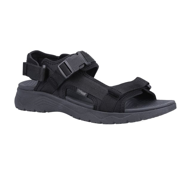 Upper: Textile. Insole: EVA. Outsole: EVA. Lightweight. Flat. Design: Logo. Toe Style: Open. Fastening: Buckle, Hook and Loop, Triple Bungee Strap.