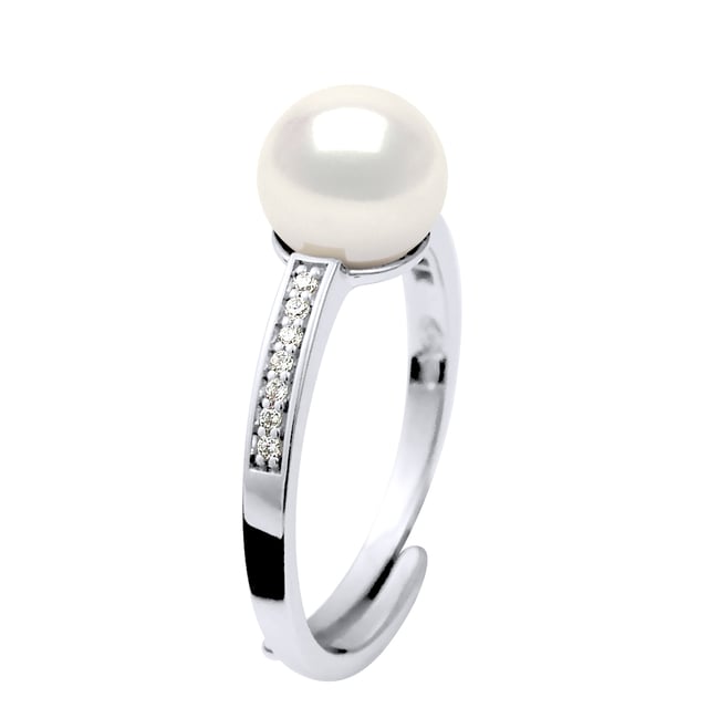 Ring true Cultured Freshwater Pearls 7-8 mm - 0,31 in - Adorned of zirconium oxide 925 Sterling Silver Rhodium-plated - Natural White Color and Size adjustable - Our jewellery is made in France and will be delivered in a gift box accompanied by a Certificate of Authenticity and International Warranty