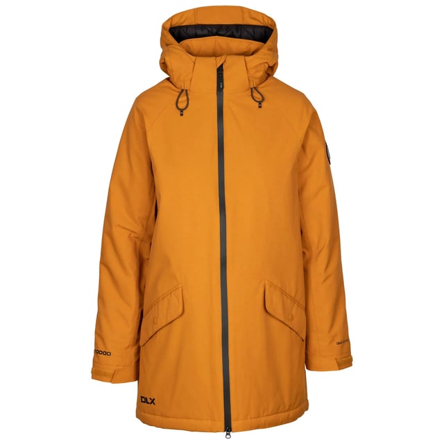 Yttermaterial: 61% bomull, 39% polyamid. Skal: TPU-membran. Fodermaterial: 100% polyamid. Fyllnadsmaterial: 100% Polyester. Design: Badge, enfärgad. Tygteknik: DLX. Ventilation i nederkant bak, vadderad. Halsringning: Kapuschong. Ärmtyp: Långärmad. Funktioner på huva: Justerbar, avtagbar med dragkedja. Längd: Lång. Fickor: 2 innerfickor, 2 nedre fickor, förslutning med lock. Dragkedja: Hel dragkedja, vattenavvisande dragkedja. XXS: 31 tum. XS: 32 tum S: 34 tum M: 36 tum L: 38 tum XL: 40 tum XXL: 42 tum