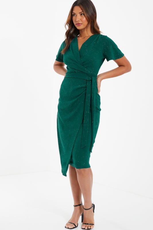 Green glitter top wrap dress