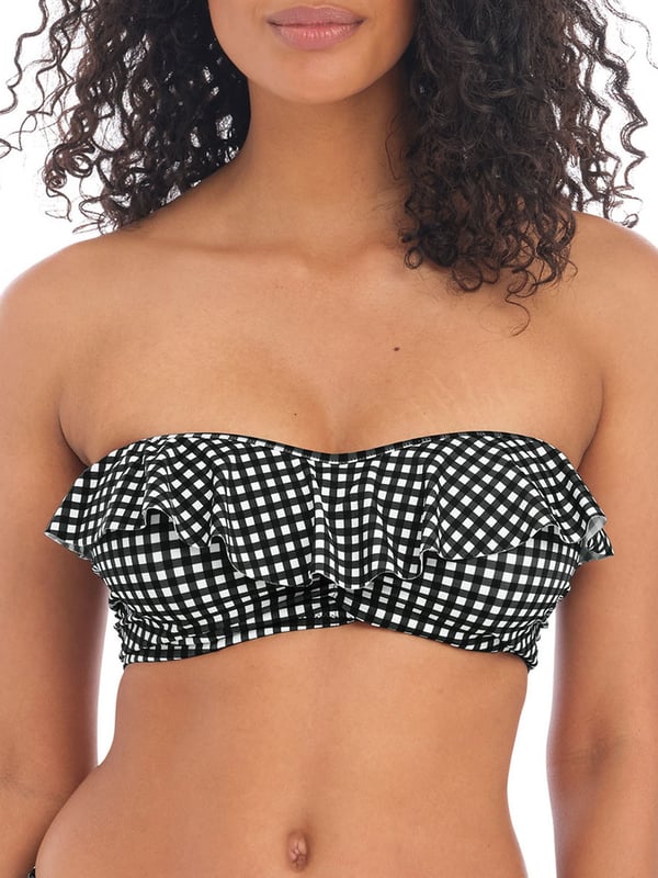Freya Check In Bandeau Bikini Top. With light padding, detachable/adjustable straps and gathering detail. Removable centre tie. Product is made of 83% Nylon/Polyamide, 17% Elastane and is hand-wash only.